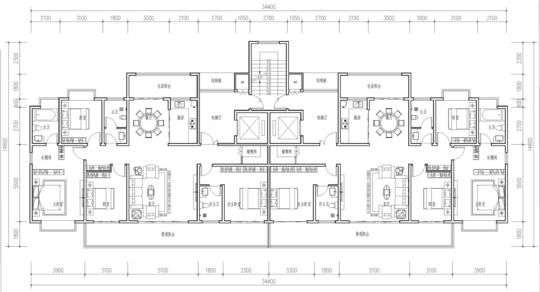 戶型-高層建面164實(shí)得200