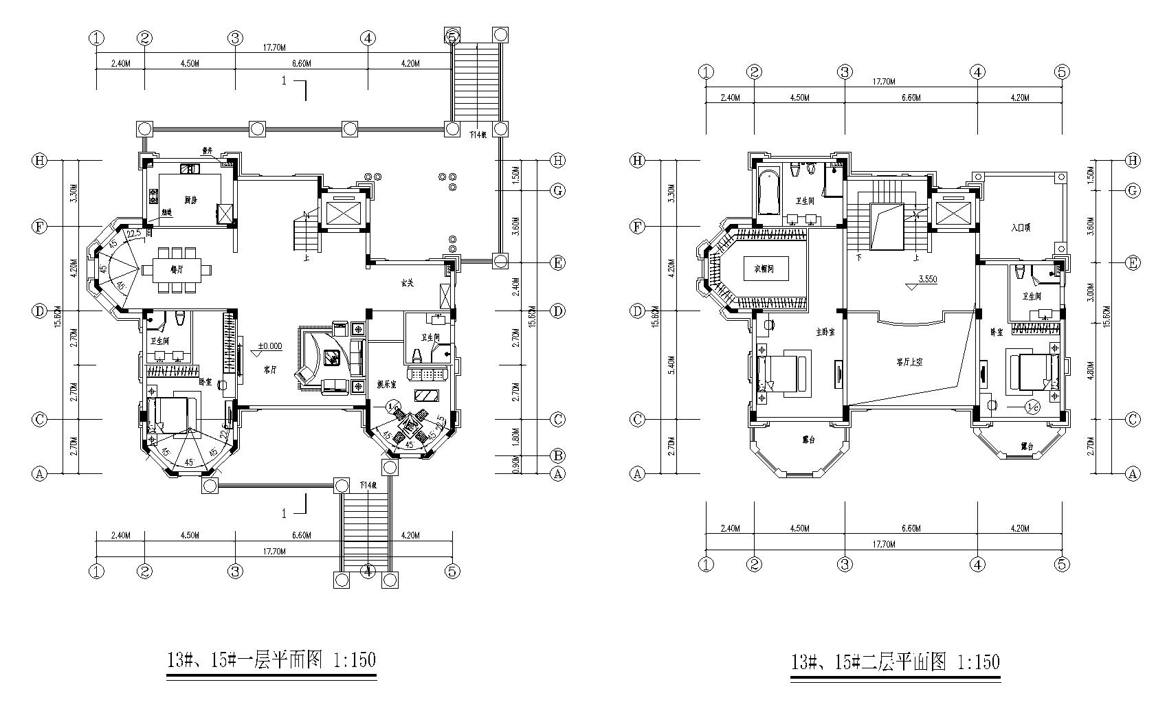 戶型-歐式獨棟別墅方案圖含平立剖