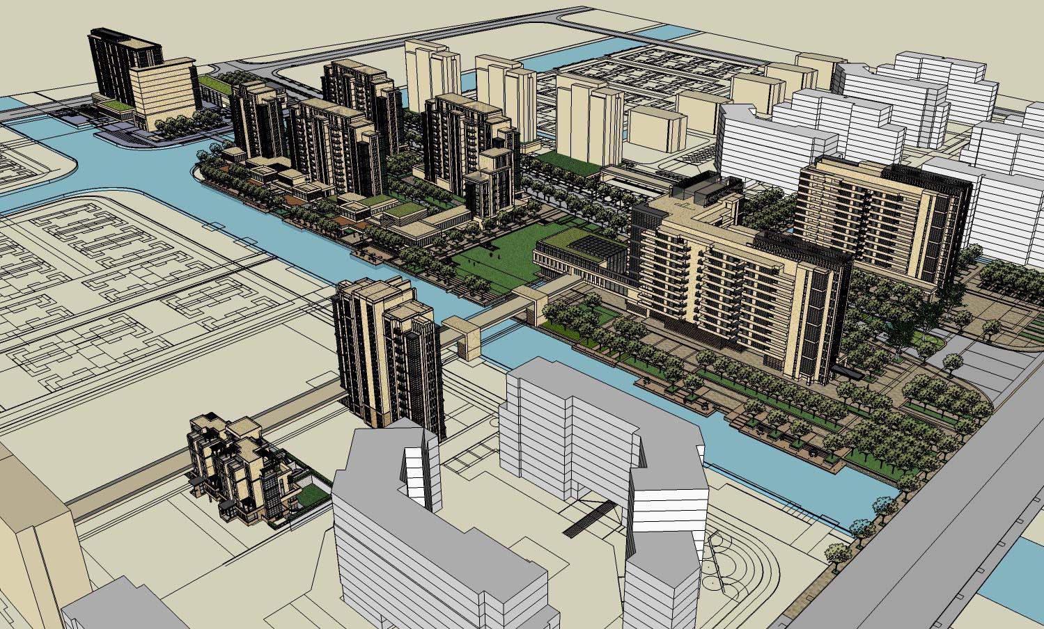 大型CBD區(qū)域SU模型—住宅公建化立面 辦公（精細模型）-外觀|模型|效果圖